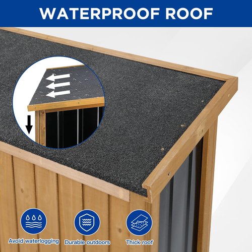 Outdoor Storage Cabinet Wood & Metal with Waterproof Roof, Garden Tool Shed with 3 Removable Shelves, 4 adjustable reinforced feet with metal brackets, 6 T-Hinge, magnetic door,15.6"D x 32.3"W x 66"H