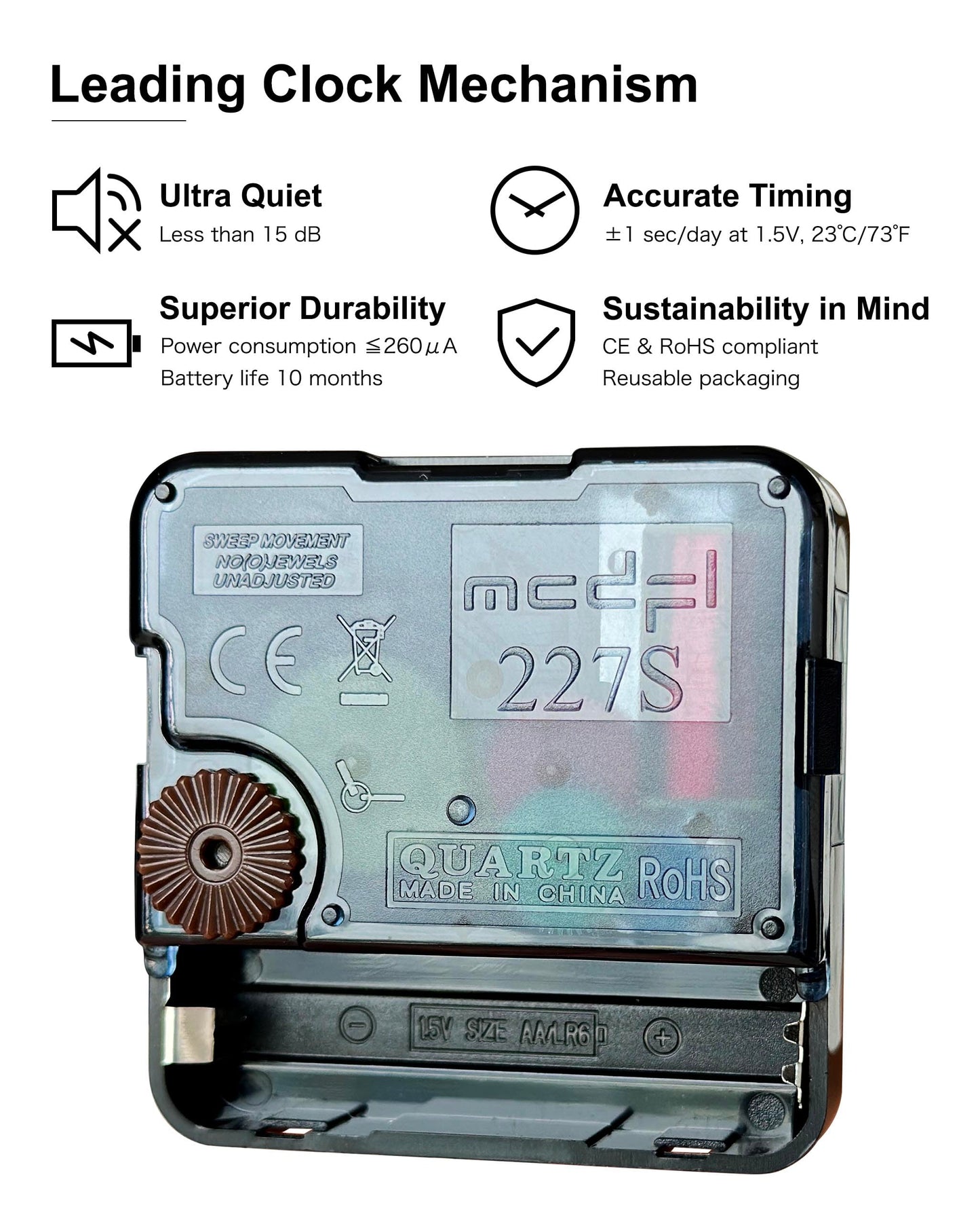 MCDFL Clock Mechanism Replacement 3 Set Quartz Movement Silent AA Battery Operated Non-Ticking Powered Wall Watch Motor DIY Time Zone Clocks Making Works Repair Parts Kit 6mm/0.24in Thread Length 227S