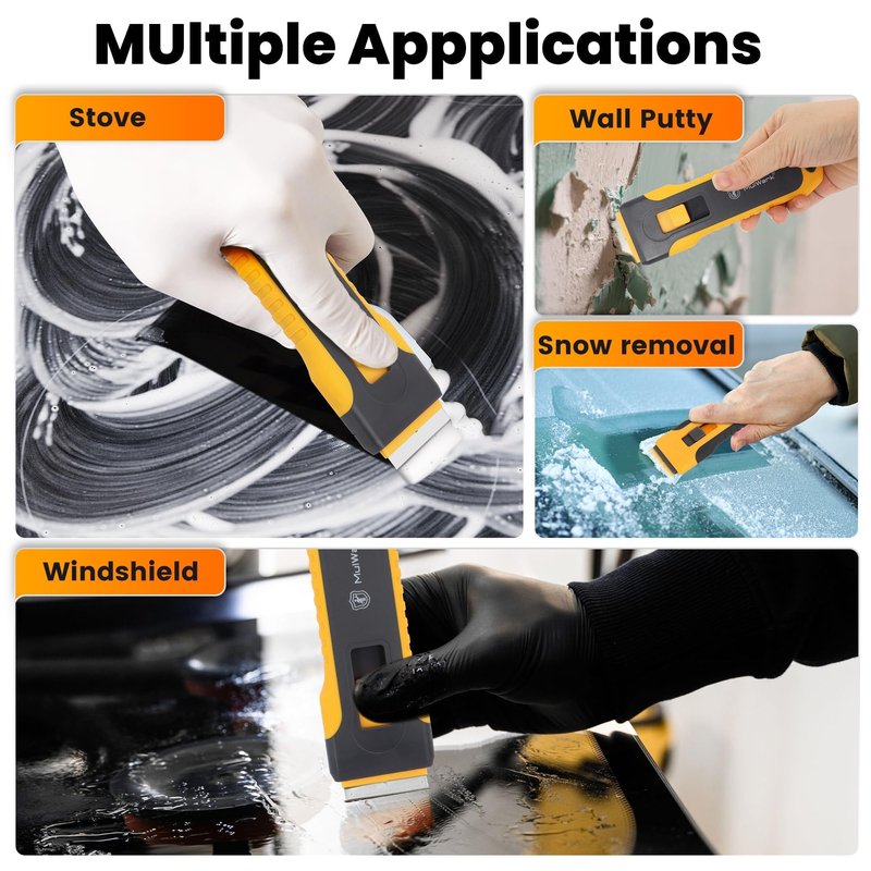 MulWark Razor Blade Scraper, 2 Pack Razor Scraper Tool with Extra 42pcs Razor Blades, Glass scraper with Storage Function Cleaning Scraper Tool for Cooktop, Glass, Old Label, Decal Sticker