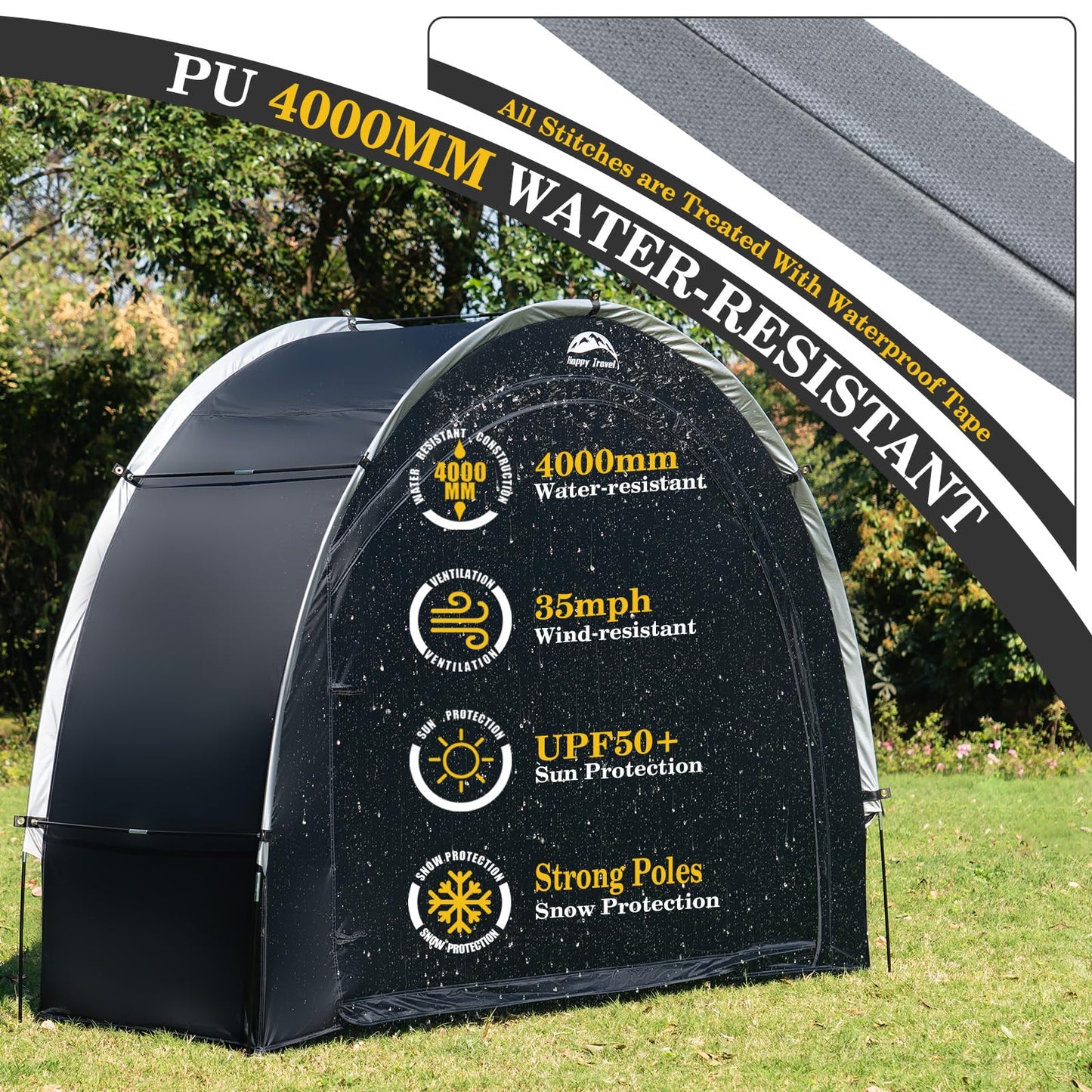 Happy Travel Bike Storage Shed Tent,Outdoor Portable Bicycle Storage Sheds with 210D Oxford Fabric PU4000 Waterproof for 2/3/4/6/8 Bikes,Bike Covers Shelter for Motorcycle,Garden Tools,Toys,Lawn Mower