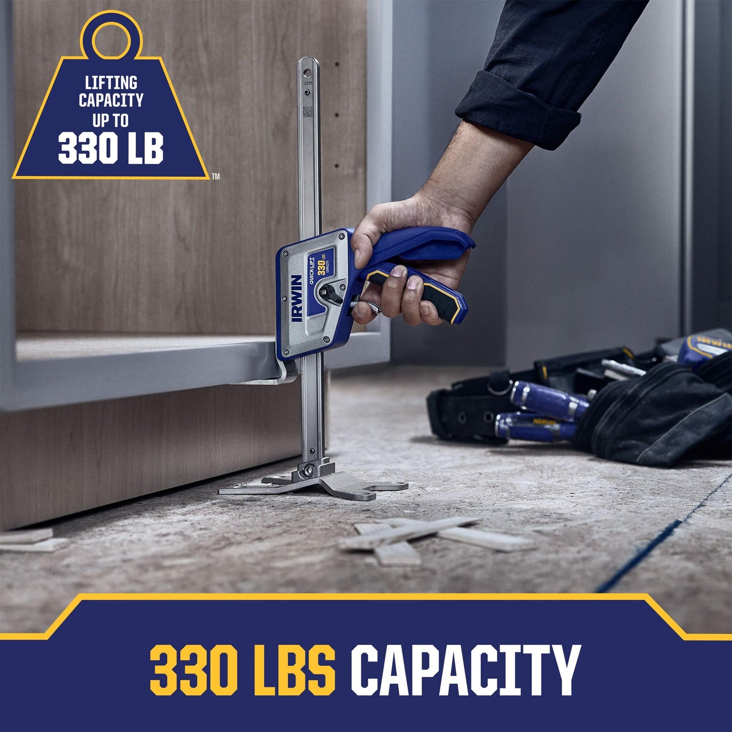 IRWIN Quick-Lift Construction Jack, Hand Lifting Jack Tool, Multifunctional, Lift up to 10" and Lift Capacity 330 lbs (IRHT83100)