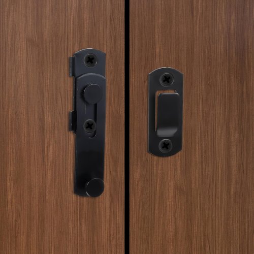 2 Packs Barn Door Latch, 2.7x2 Inch Barn Door Latches with 8 Srews, 90/180 Degree Stainless Steel Right Angle Doors Locks for Wine Cabinet Cabinets Garage, Matte Black
