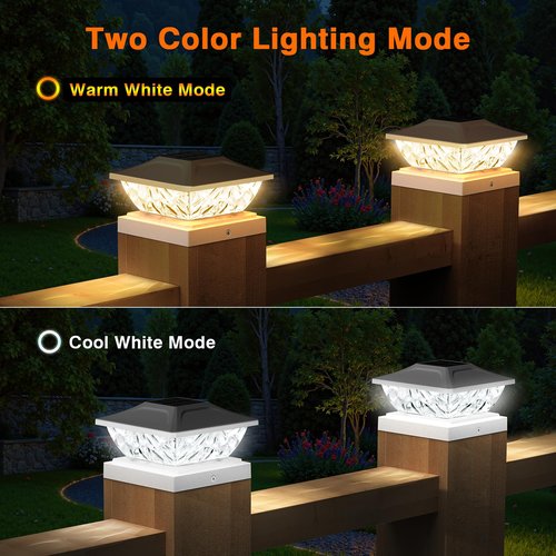 ENSLI Solar Post Cap Lights Outdoor 6 Pack, 2 Mode Bright Fence Post Solar Lights Outdoor Waterproof, Deck Fence Post Cap Light Solar Powered for 4x4 4.5x4.5 5x5 Posts in Garden Decor