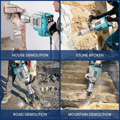 ENEACRO Demolition Jack Hammer 14.5Amp SDS-Hex Concrete Breaker, 65 Joules Heavy Duty Chipping Hammer Cement/Pavement/Floor Breaker, with 2pcs of chisels and Carry box with Rollers