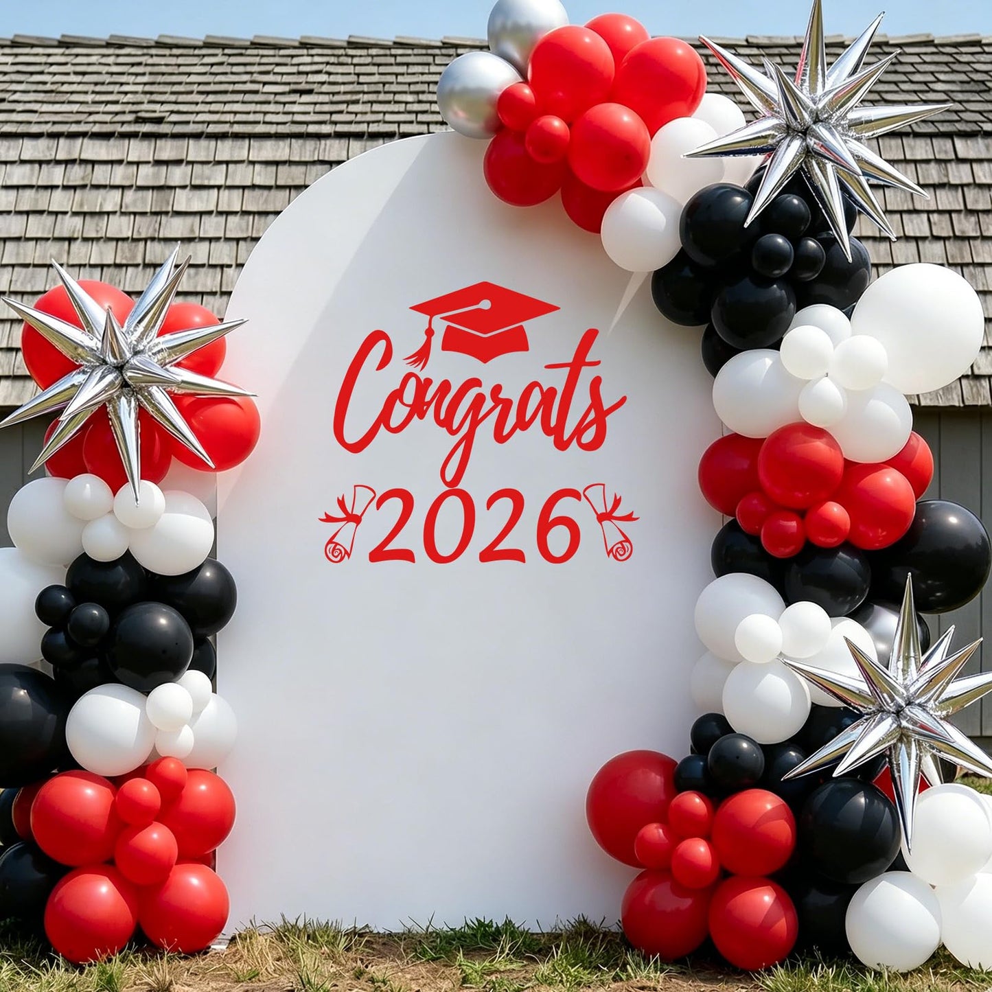 Taymism Red Graduation Decal for Arch Backdrop Congrats Grad 2026 Sign Graduation Decorations Class of 2026 Vinyl Decals for Arch Cover Background Sign for Graduation