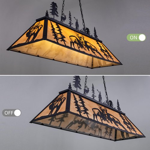 Wellmet Pool Table Light, 60 inch Billiard Lights for over 7ft 8ft 9ft Pool Table, Snooker Table, Cabin, Game Room, Rustic Deer Elk Chandelier Farmhouse Kitchen Light, Tiffany Pool Table Light Fixture