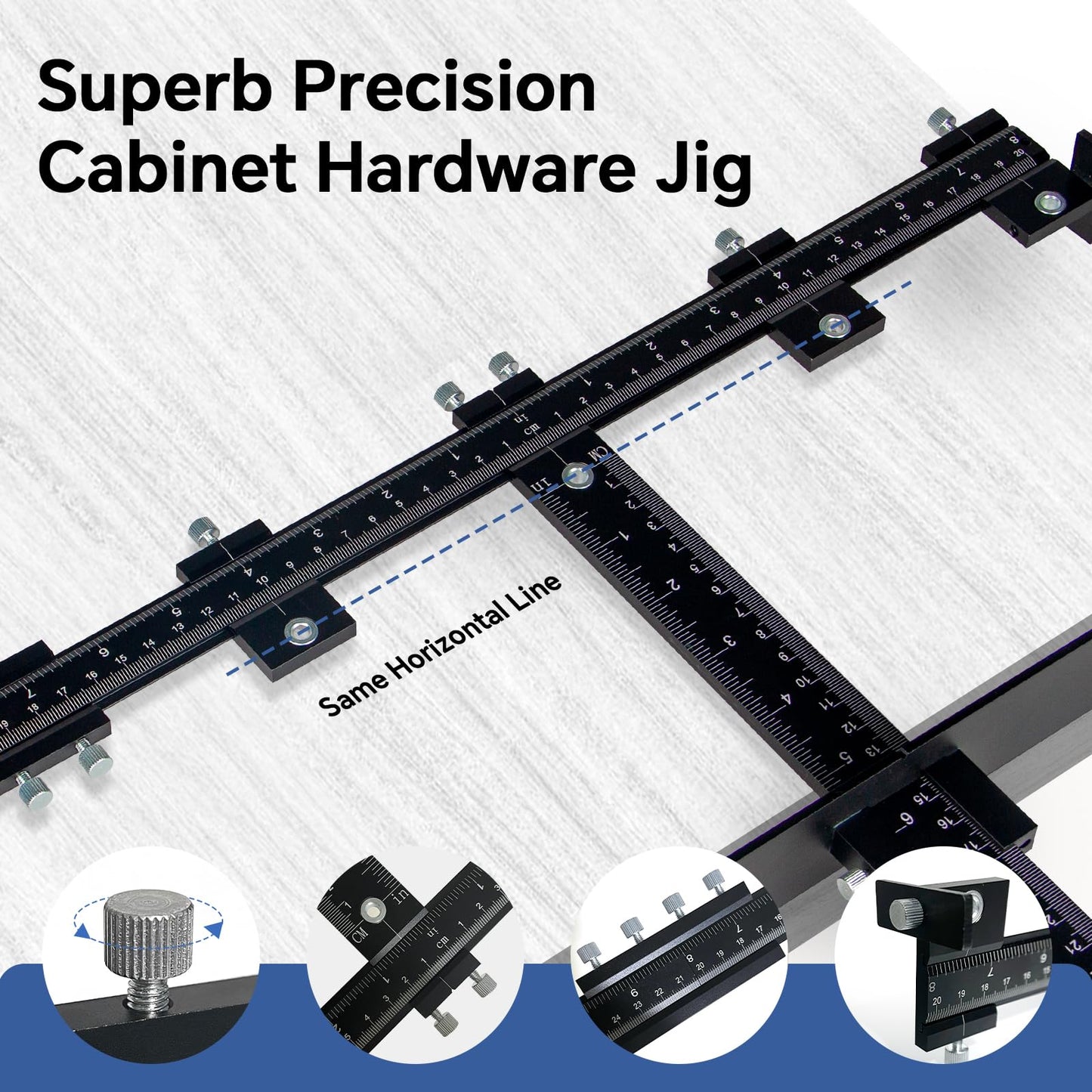PRO Cabinet Hardware Jig, 32-inch Detachable Cabinet Handle Jig with Auto Center Punch, Aluminum Alloy Cabinet Handle Template Drill Guide, Cabinet Pull Jig for Handle Knob Pull, Drawer/Door