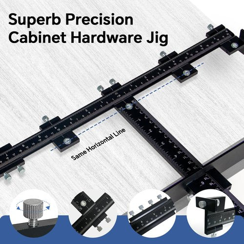 PRO Cabinet Hardware Jig, 32-inch Detachable Cabinet Handle Jig with Auto Center Punch, Aluminum Alloy Cabinet Handle Template Drill Guide, Cabinet Pull Jig for Handle Knob Pull, Drawer/Door