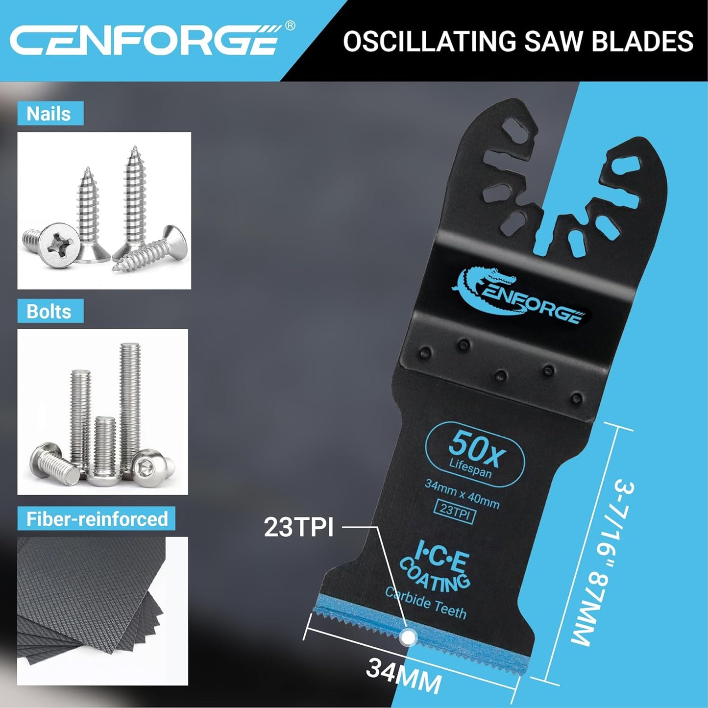 Carbide Oscillating Tool Blades, CarbideTeeth and Ice Coating, Carbide Multi Tool Blades, Metal OscillatingBlades, for Metal, Nails, Bolts and Screws, 4-Pack (CarbideTeeth and Ice Coating)