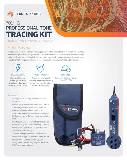 TEMPO Communications 701K-G Wire Tracer Electrical, Tone Generator and Probe Kit (701K-G-BOX Cable Toner)