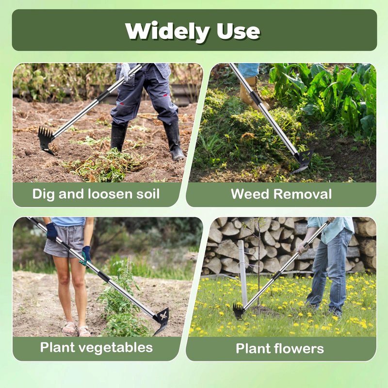NICOFPHY Weed Puller Tool with Long Handle - 60" Manual Weeder Remover Tool, 2 in 1 Hand Weed Rake and Garden Hoe for Gardening, Heavy Duty Uprooting Weeding Pull for Yard, Lawn, Patio and Garden