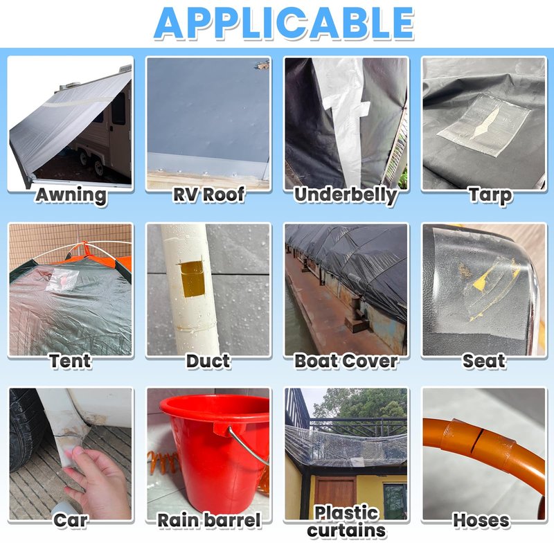 Tikfoam Waterproof Repair Tape for Fabric, Awning, RV Roof, Underbelly, Tarp, Tent, Sail and Boat Cover Outdoor Repair Patch, Heavy Duty, Clear, Multipurpose