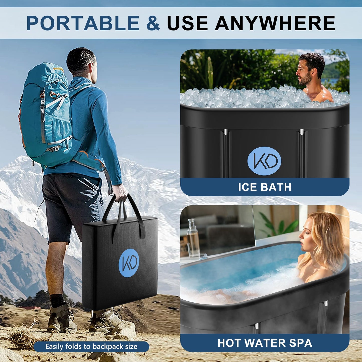 KERDOM Ice Bath Tub for Athletes, Portable Cold Plunge Tub, XL 129 Gal Bathtub for Recovery, Large Oval Foldable Bathtub with Cover for Cold Water Therapy at Home, Gyms, Outdoor, Indoor