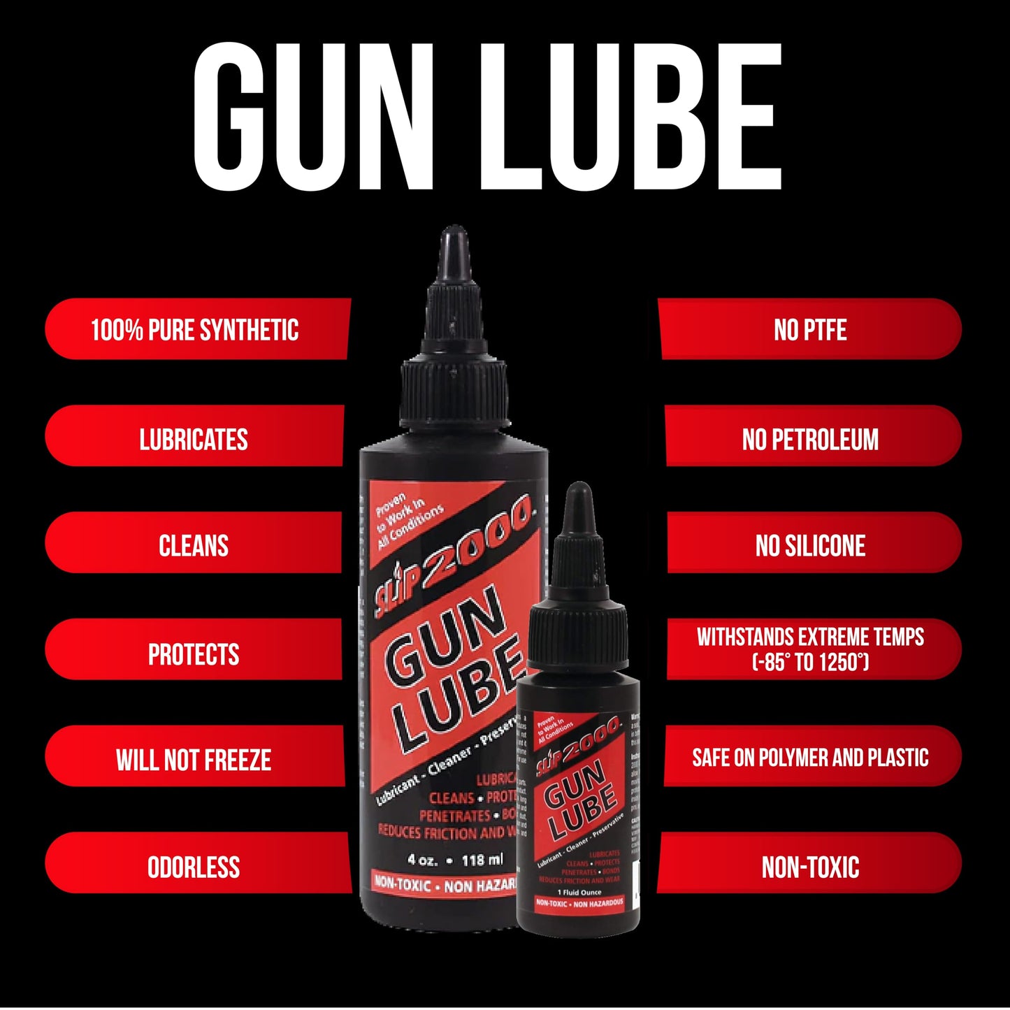 Slip 2000 Gun Lube Buddy Pack, Squeeze Bottle with Needle Tip Applicator for All Firearms, 100% Pure Synthetic CLP, Gun Lubricants for Peak Performance, (4 oz and 1 oz)