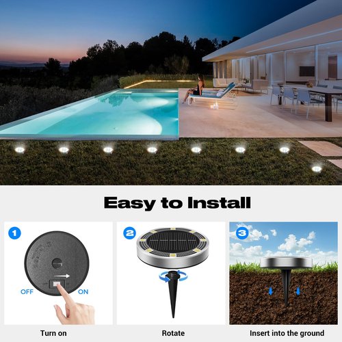 Peasur Solar Ground Lights Outdoor, 8 Pack Flat Solar Powered Disc Lights, IP68 Waterproof, Anti-Rust, Landscape Lighting for Pathway Garden Yard Lawn Walkway Landscape Driveway, Mini, Cool White