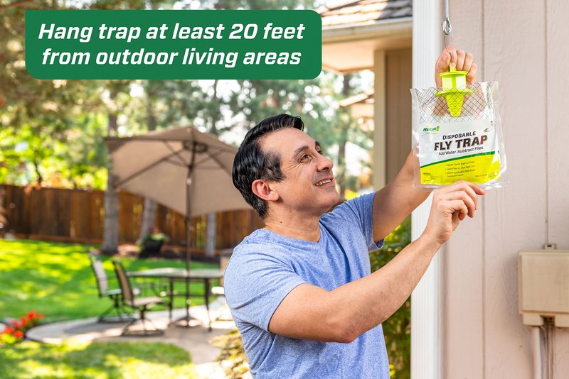 Rescue! Outdoor Disposable Fly Trap – Hanging Fly Catcher with Attractant Bait, Fly Bag for Patio, Yard, Trash & Farm Areas – Easy-to-Use Outdoor Fly Control - 6 Traps