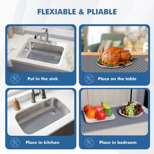 Bestjing Silicone Sink Protectors for Kitchen Sink - 28.4"x 14.3" Kitchen Protector Accessory, Non-Slip Heat Resistant Mat for Bottom of Farmhouse Porcelain Stainless Steel (Top Right Drain Hole)
