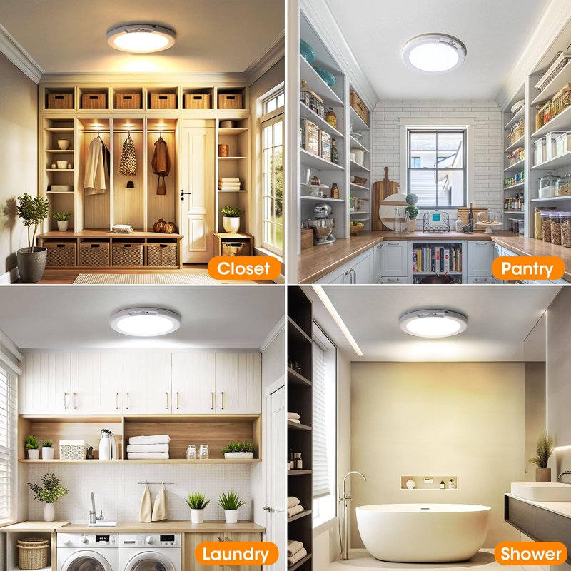 Gotopceed Rechargeable Motion Sensor Ceiling Light with Remote - Magnetic Wireless Ceiling Light Battery Powered for Closet Shower Stairs Shed Hallway ect