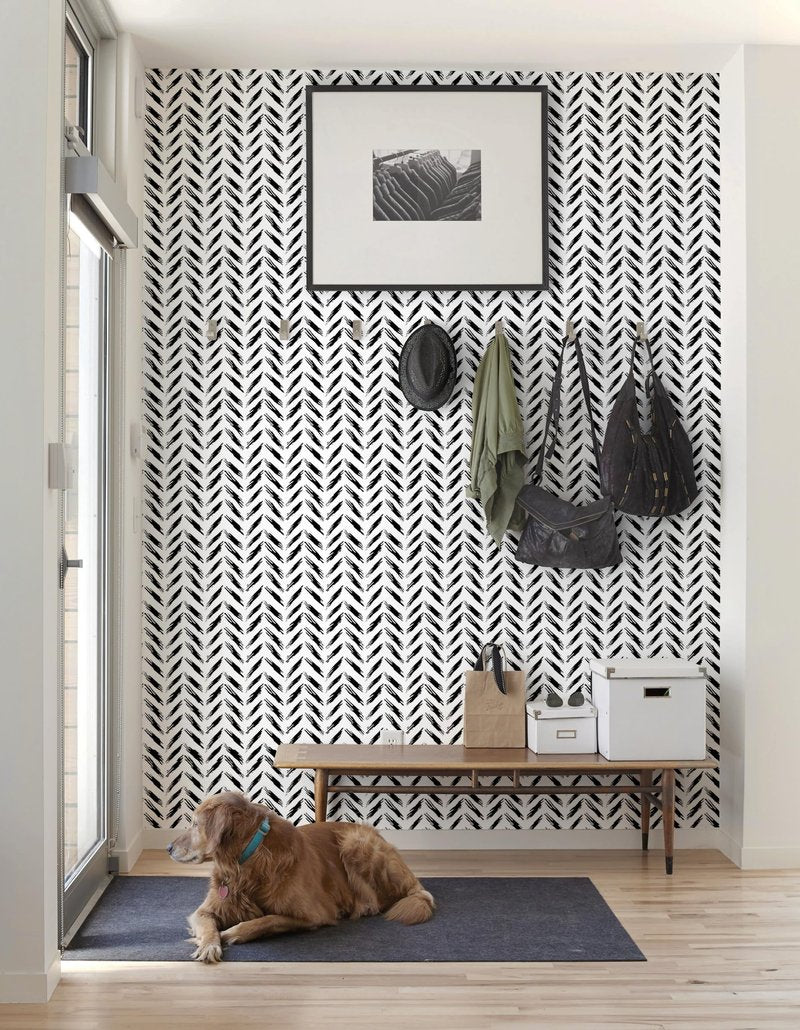 Micpolo Black and White Peel and Stick Wallpaper Modern Self-Adhesive Contact Paper Thicken Waterproof Easy to Clean Decorative Removable Wall Paper Herringbone for Bedroom Bathroom 17.3in x 78.7in