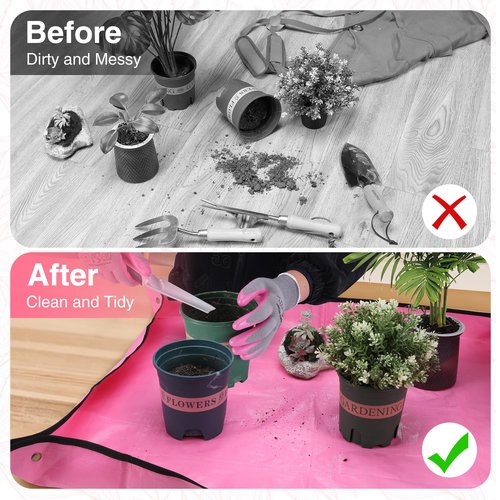WORKPRO 5PCS Garden Tool Set, Powder Coating Compact Aluminum Gardening Tool Set with Repotting Mat, Outdoor Garden Hand Tools, Ideal Gardening Gift, Pink