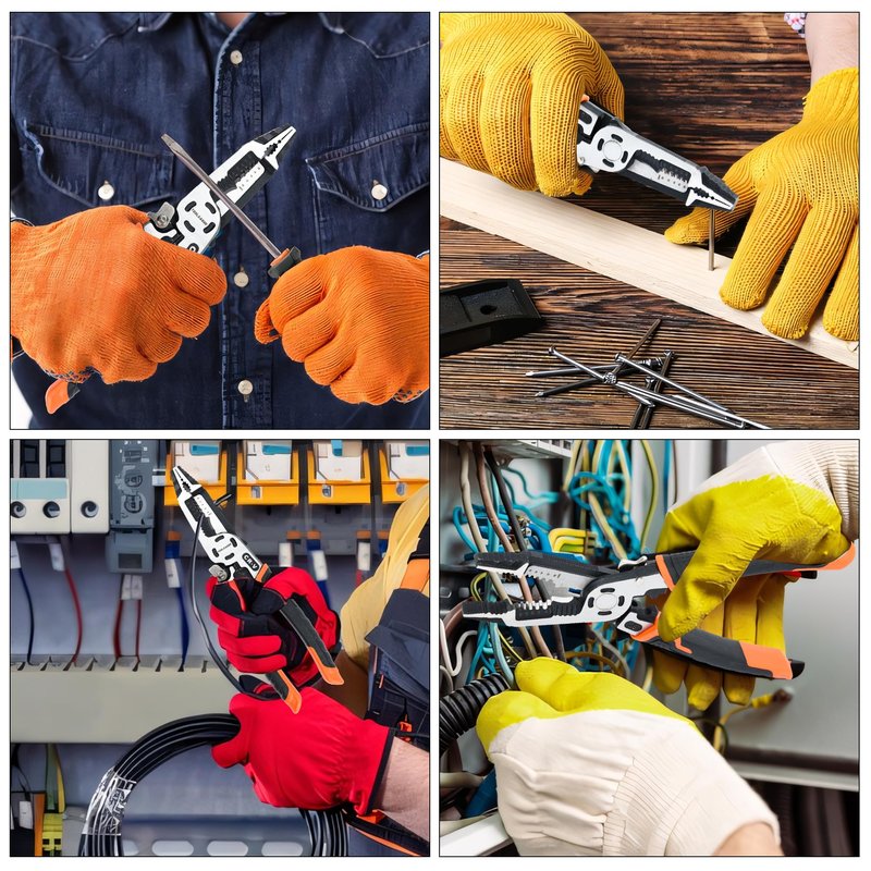 TOOLEAGUE 10-in-1 Wire Stripper with Tool Pouch, Cable Cutters, C-RV Multifunctional Needle Nose Pliers for Electric Cable Stripping Cutting and Crimping