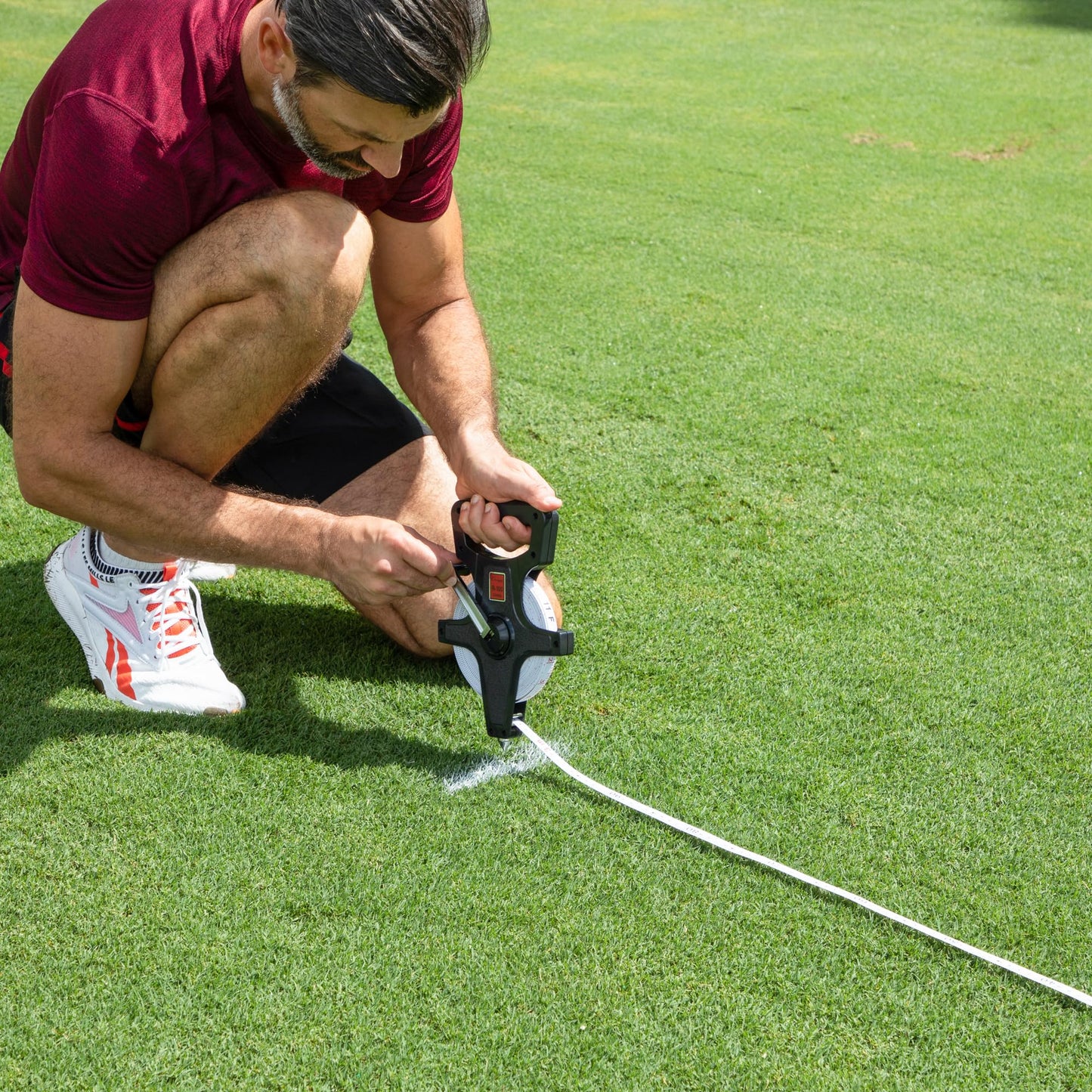 Champion Sports Open Reel Measure Tape, 330 ft, 100 Meters, with Metal Spike, Hand Crank - Open Tape Measure for Track and Field, Long Jump - Durable, Dual-Sided Measuring Reel with Feet and Meters