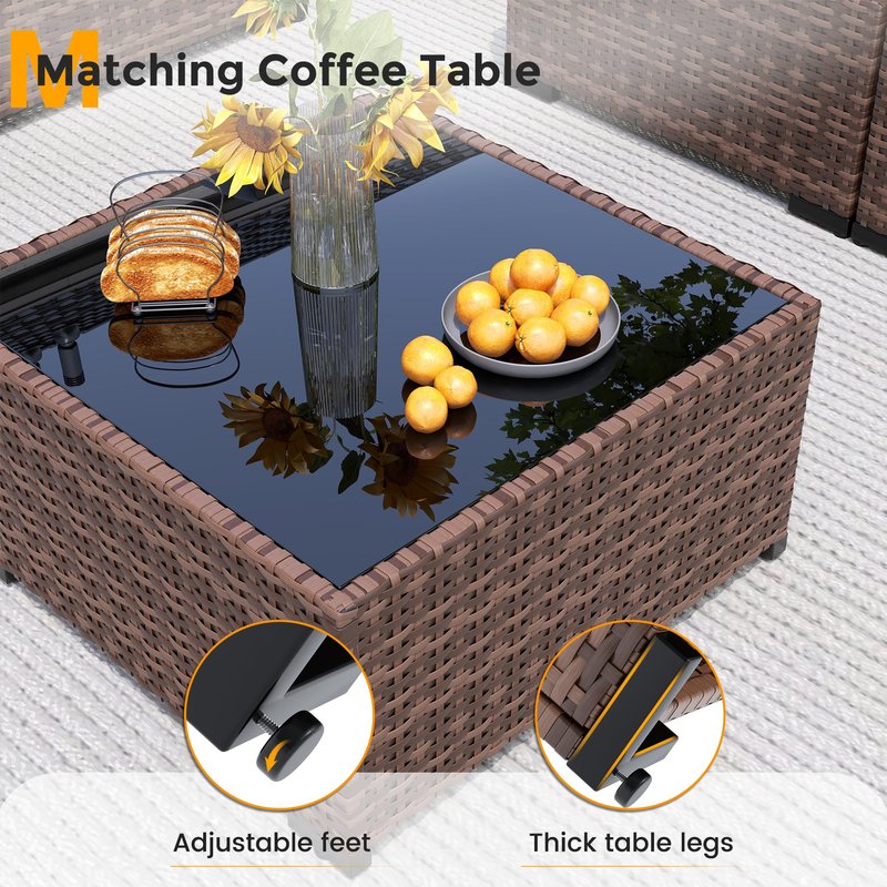 UDPATIO Furniture Set with Fire Pit Table, 8 Piece Sectional Sofas, All-Weather Wicker Conversation for Garden, Backyard, Navy Blue