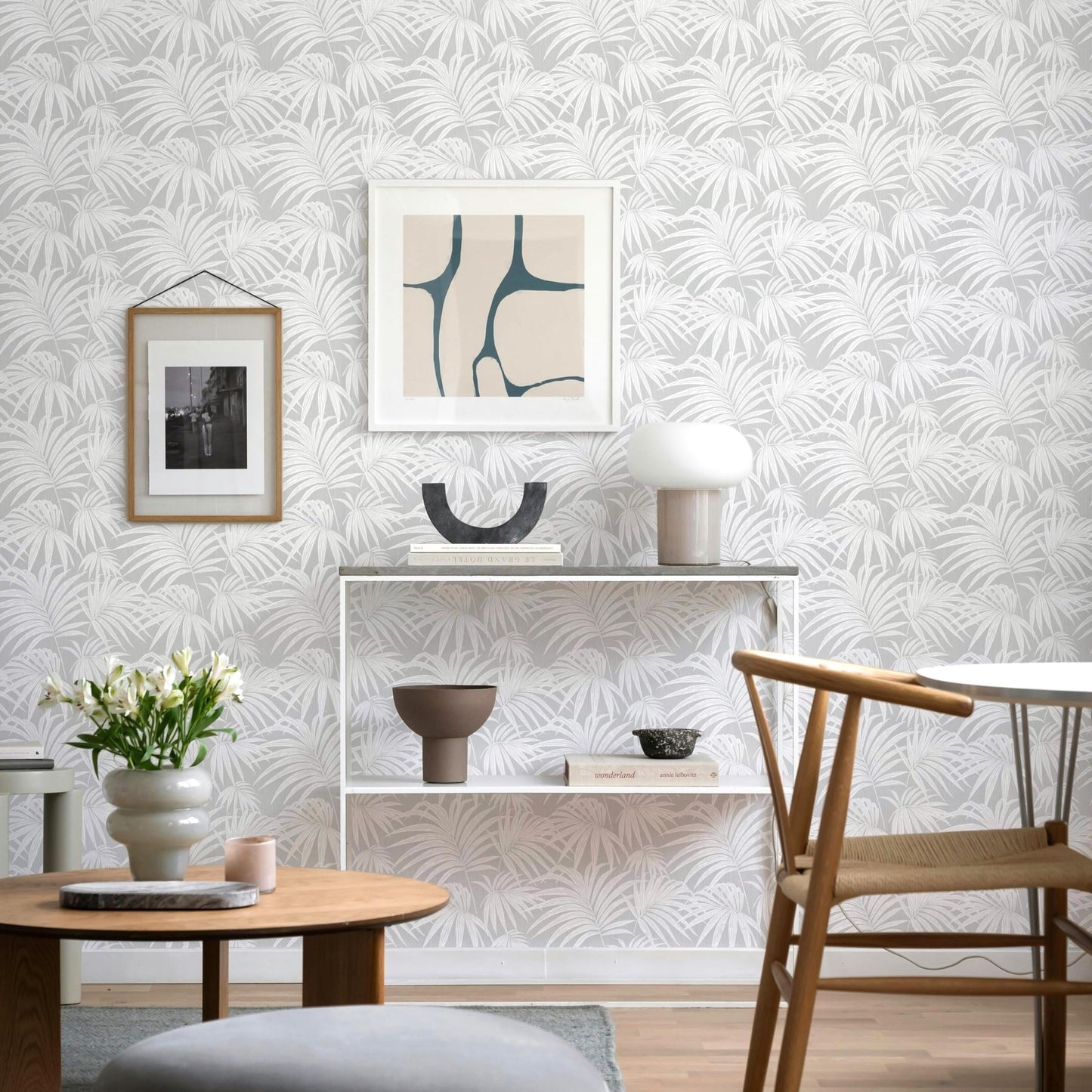 MelunMer Grey Leaf Peel and Stick Wallpaper Boho Gray Contact Paper Self Adhesive Wallpapers Removable Wallpaper for Bedroom/Bathroom Waterproof Modern Contact Paper for Cabinets Palm 197In L 17.3In W