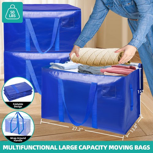 6 Pack Moving Bags Heavy Duty Storage Bags With Zippers And Strong Handles Packing Bags For Moving Storage Travel Camping Space Saving Alternative To Moving Boxes College Essentials Moving Supplies