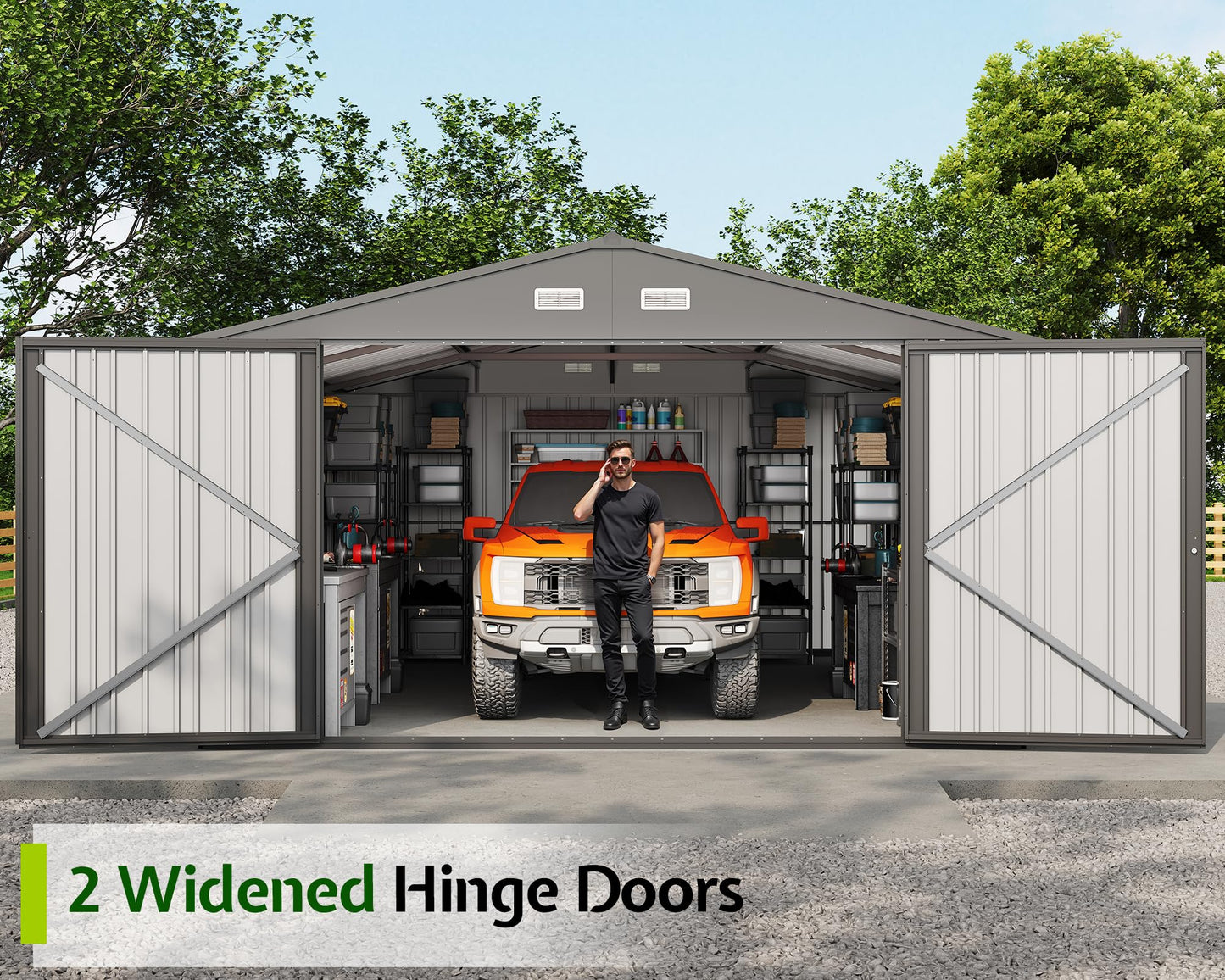 Jocisland 13.2x20.7x8 FT Heavy Duty Carport, Metal carport with 2 Lockable Doors & 4 Windows, Carport Canopy for for Car, Truck, Garbage Can, Tool, Lawnmower, Grey