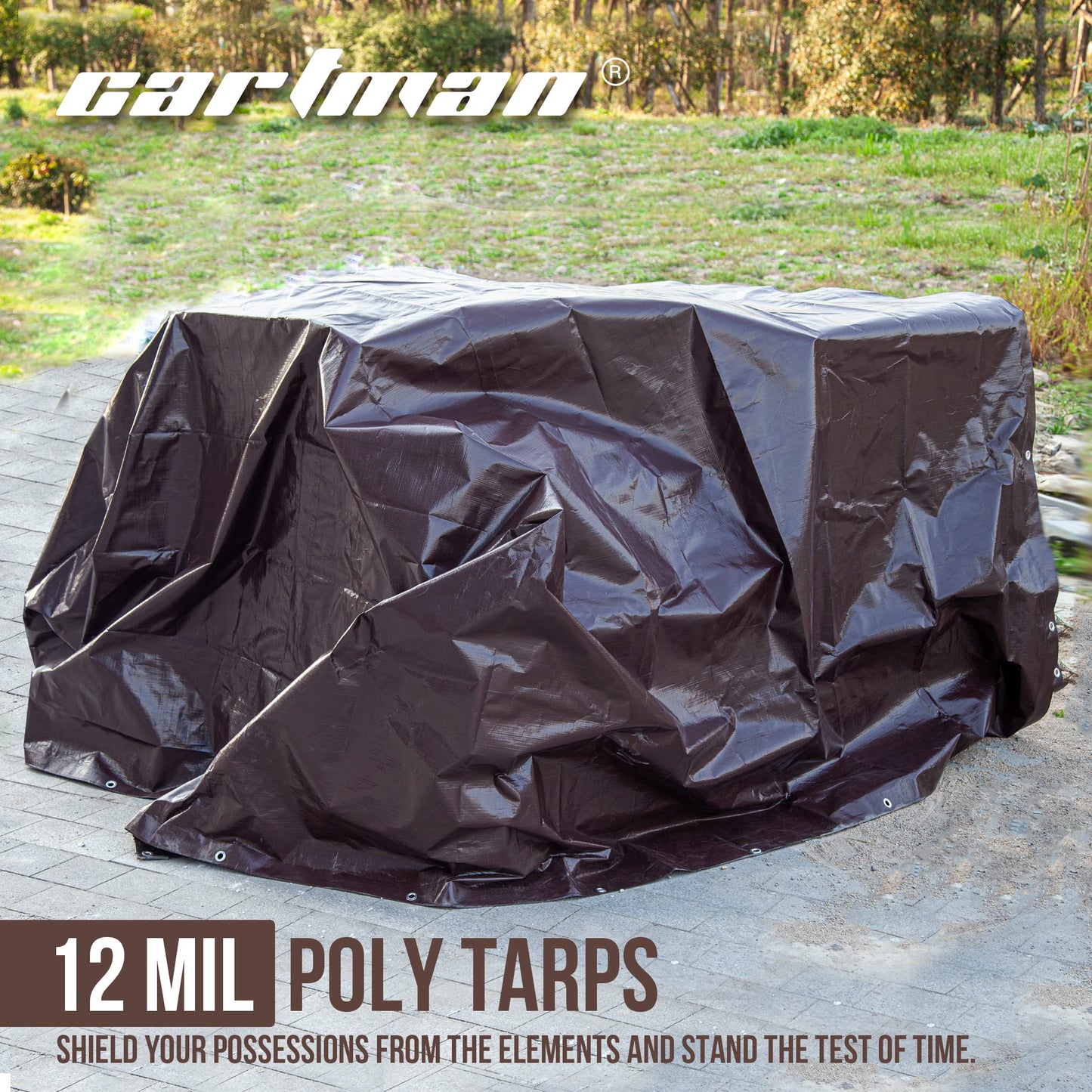 CARTMAN Finished Size 8x10 Feet Extra Thick 12 Mil Heavy Duty Poly Tarp, Multipurpose Protective Cover, UV Resistant, Waterproof Poly Tarpaulin with Reinforced Edges