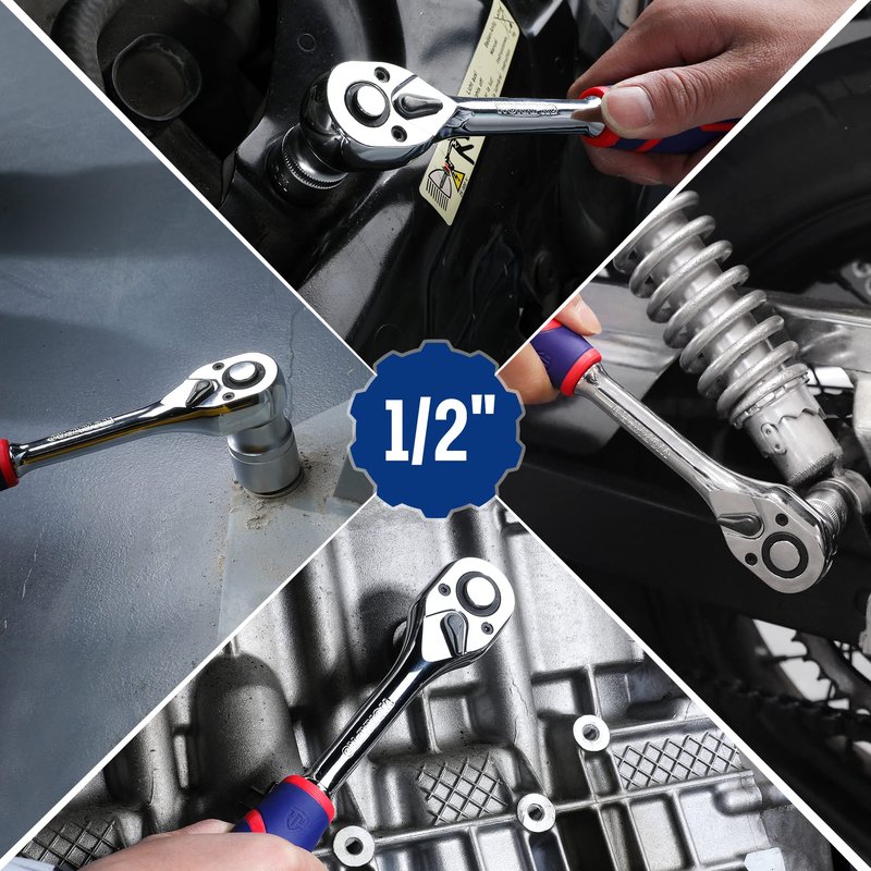 WORKPRO 1/2-Inch Drive Ratchet Wrench, 72-Tooth Reversible Ratchet, Quick-Release 1/2 Drive Ratchet Handle, CR-MO Head, Chrome Plated Finish
