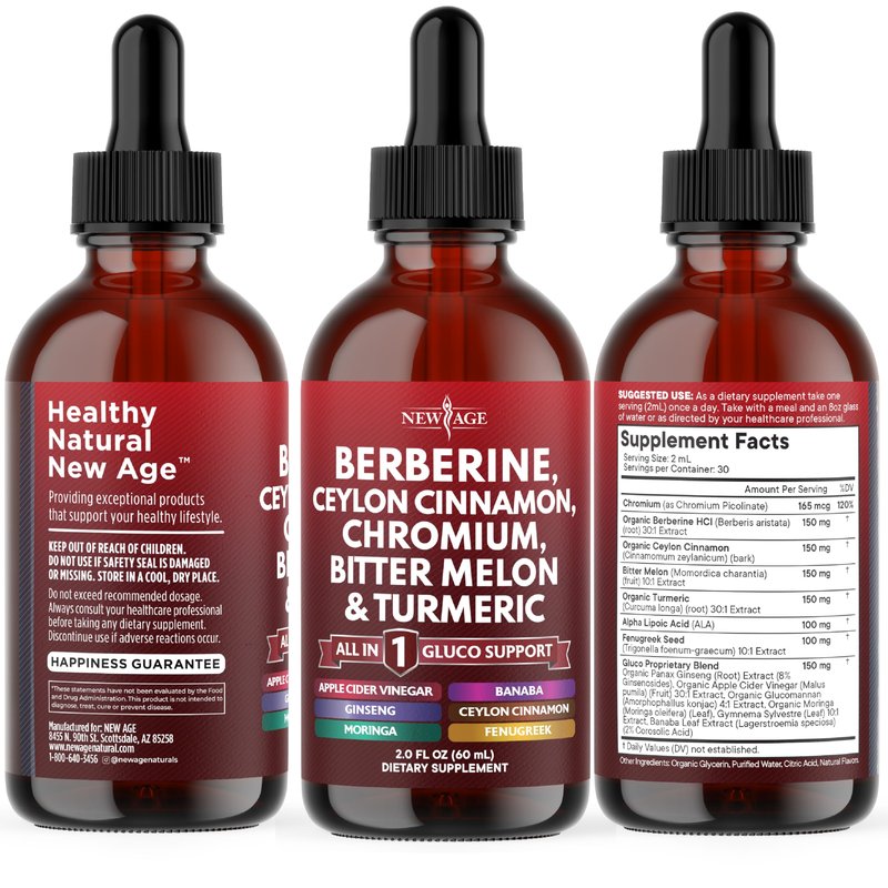 Berberine with Ceylon Cinnamon Supplement Liquid Drops + Bitter Melon Extract, Glucomannan, Gymnema, Chromium, Turmeric, Panax Ginseng, Moringa- 8 OZ
