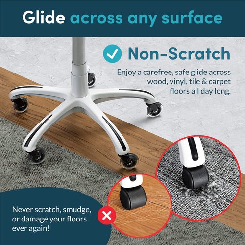 Lifelong Original Office Chair Wheels (As Seen On CNN) Replacement Rubber Chair Casters for Hardwood Floors and Carpet, Set of 5, Heavy Duty Casters for Chairs to Replace Office Chair Mats - Fits 98%