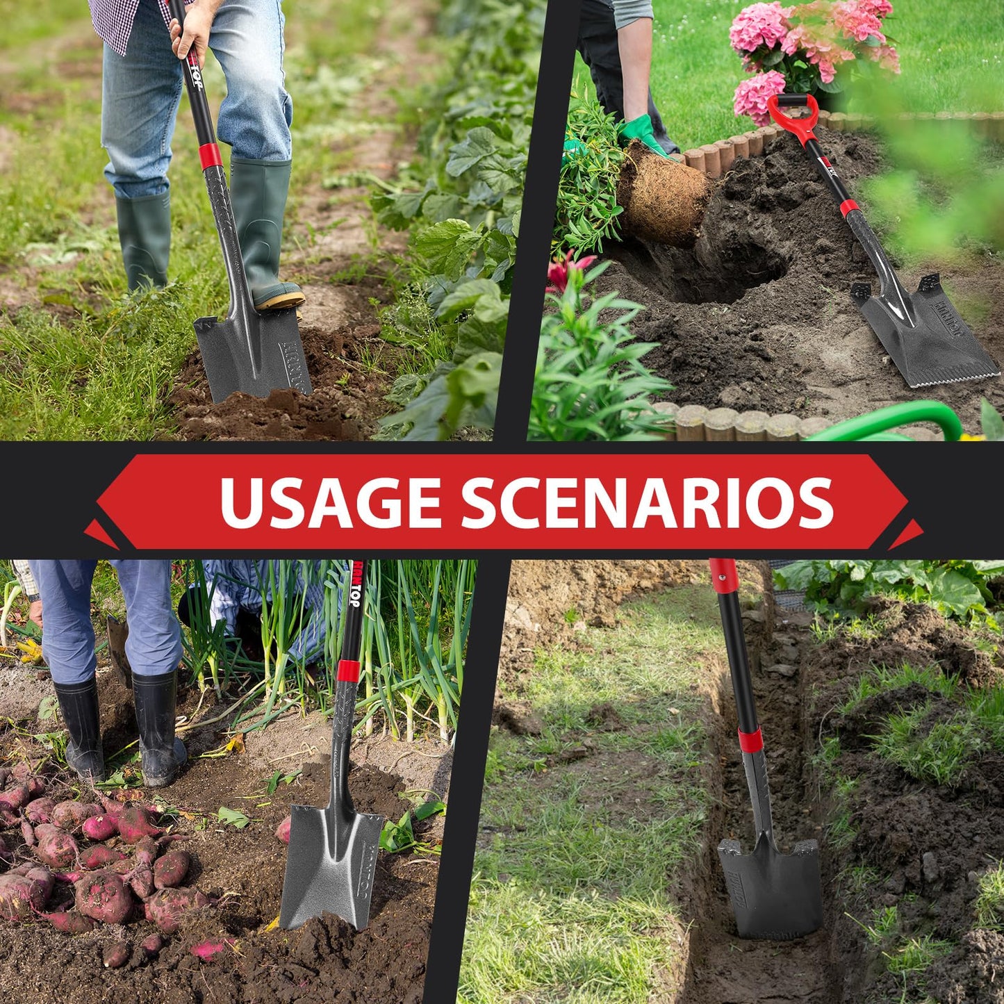 HANTOP Spade Shovel Garden Flat Trenching Shovel for Digging Gardening Planting Edging, 43 inches