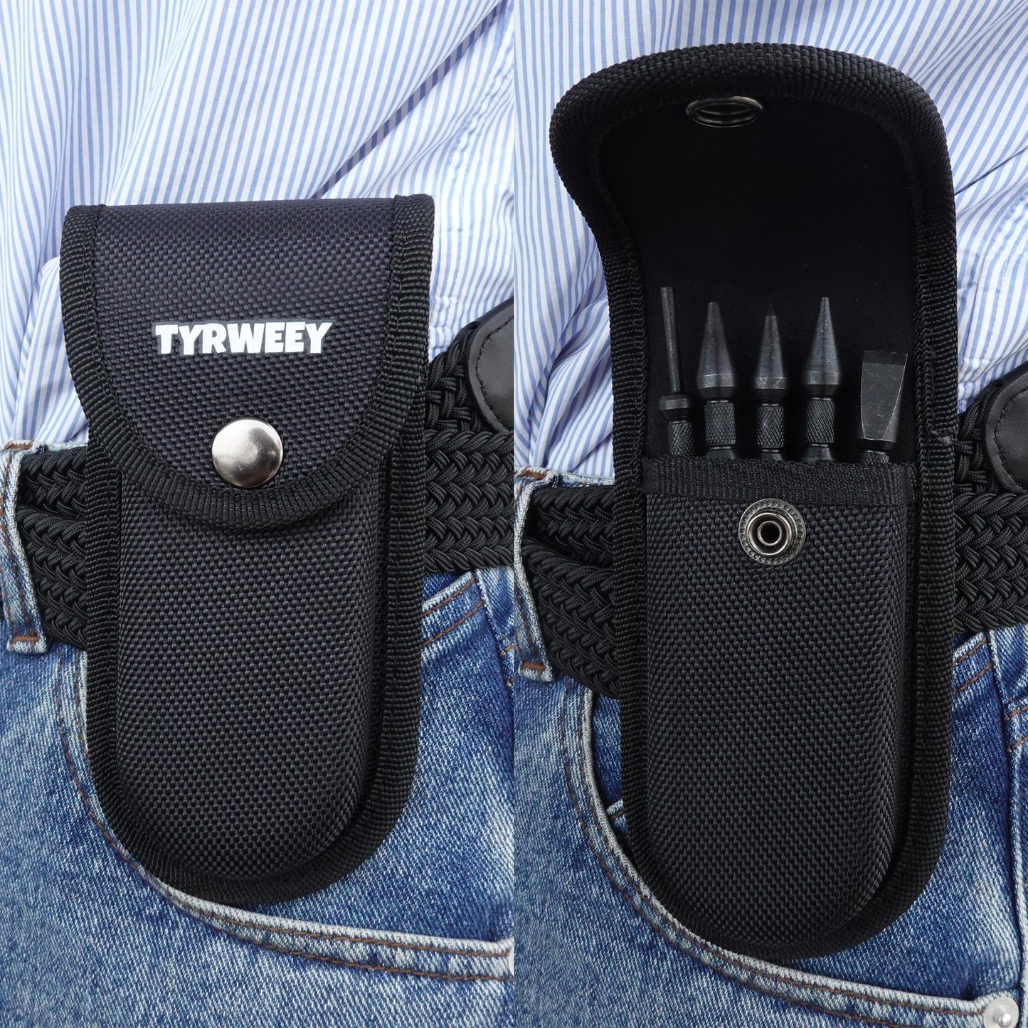 TYRWEEY 5-Piece Nail Setter Dual Head Nail Set & Dual Head Center Punch & Hinge Pin Remover Punch Set, Spring Loaded Center Hole Punch, Nail Setter Features 1/8-in, 3/32-in, 3/16-in, 1/16-in, 1/32-in