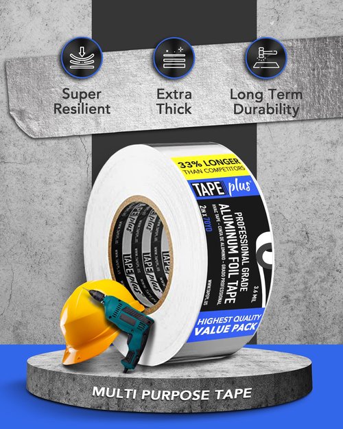 TapePlus Professional Grade Aluminum Foil Tape, 2 Inch by 70 Yards (210 Feet), Ideal for HVAC, Ducting Sealing & Patching Hot & Cold Air Ducts, Dryer, Exhaust, Metal Repair, and More