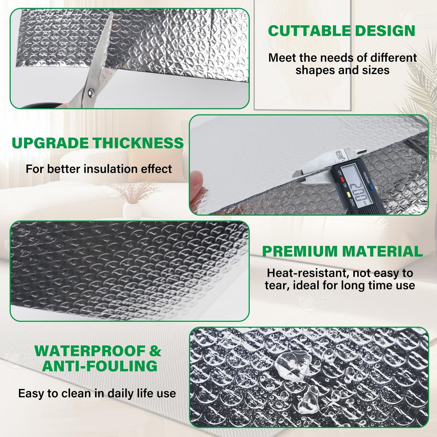 winemana Window Insulation Roll, 48IN x 10FT Reflective Heat Shield Bubble Film, Double-Sided Aluminum Foil Insulation, Weatherproof Garage Door Cover for Windows, RV, Basement, Winter & Summer