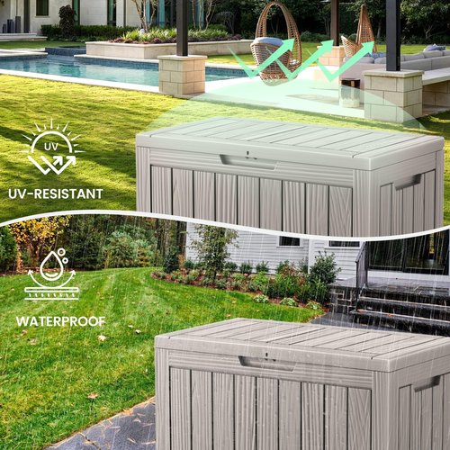 Trygoal 45 Outdoor Storage Box, Waterproof Resin Deck Box with Side Handles, Lockable Outdoor Bench for Indoor & Outdoor Use, Storage Bin for Patio Cushions, Garden Tools, Package Delivery, Grey