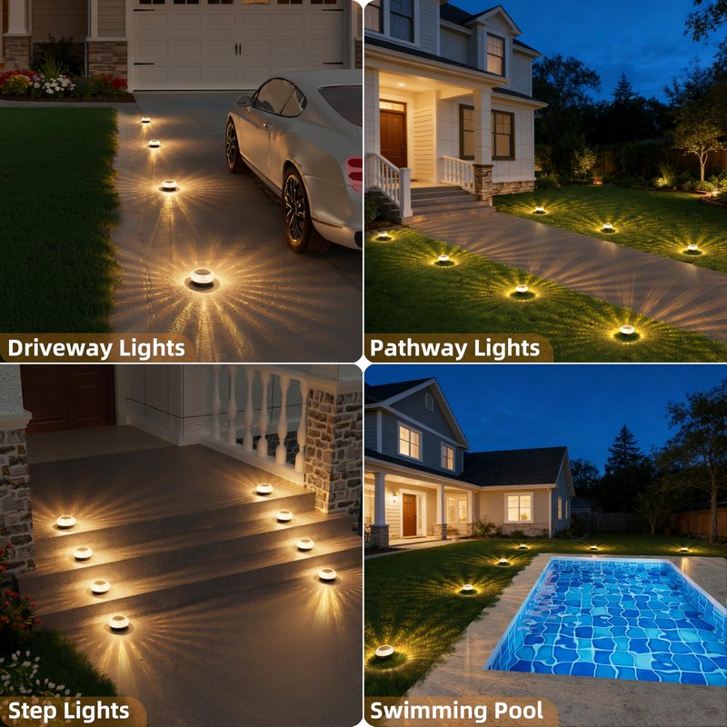VOLISUN Solar Ground Lights Outdoor,12 Pack Flat Solar Pathway Lights,IP67 Waterproof Solar Powered Disc Lights,Landscape Lighting for Garden Yard Walkway Patio Driveway,Warm White