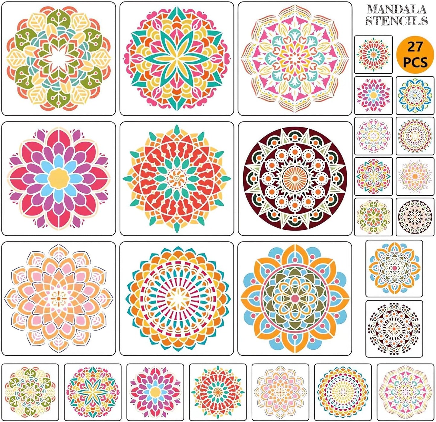 Mandala Stencils for Painting on Wood Wall Floor Furniture Tile Fabric, Small Rangoli Stencils Rock Painting Stencils for Home Decor (4 inch)
