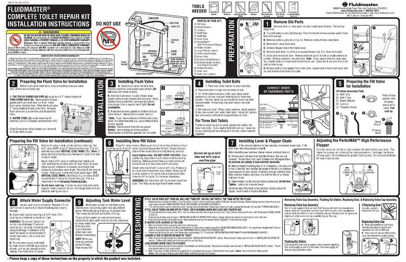 Fluidmaster 400AKR Universal All in One Toilet Repair Kit for 2-Inch Flush Valves,Easy Install,(Pack of 10)