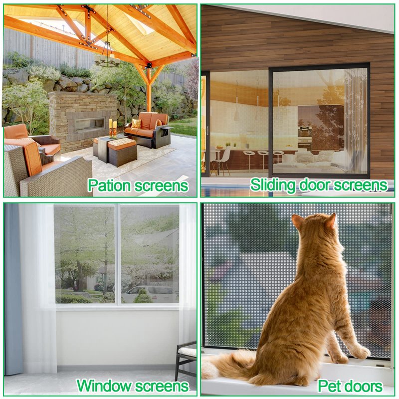 QWR Pet Proof Window Screen Replacement Kit, 39"x118" Durable High Hardness Screen Mesh Replacement Window Screens Repair Kit for Sliding Screen Door,Patio and Windows.(Folded Package with Tool Kit)