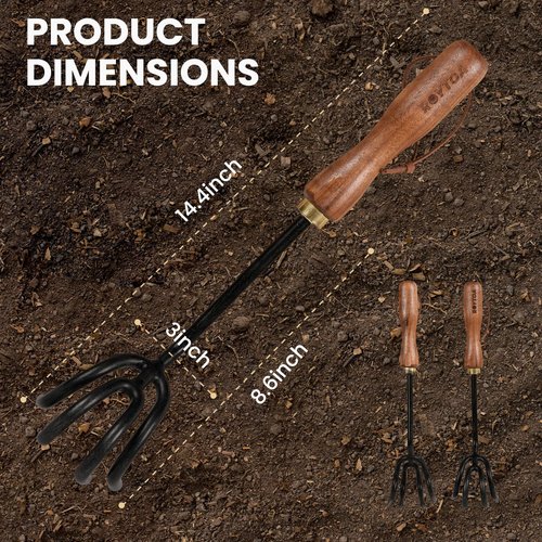 Gardening Tools Hand Rake, Stainless Steel Cultivator for Digging, Aerating Soil, and Weeding, Heavy Duty Garden Tool with Hanging Hole,Gardening Gifts for Women/Men