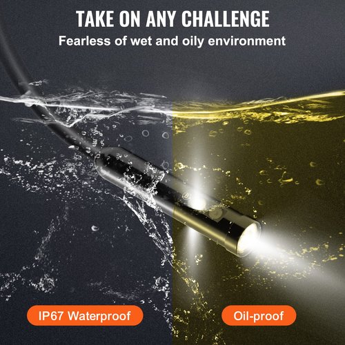 VEVOR Borescope Triple Lens Endoscope Camera with Light, 4.5" Screen 1080P Inspection Camera with 10 LED Light, IP67 Waterproof Drain Snake Cameras for Auto, Plumbing(16.5FT Cable, 32GB Card)