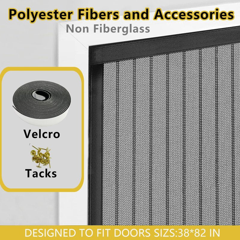 Magnetic Screen Door - Fit 38x82inch, Size 40x84inch, Keeps Bugs & Mosquito Out - Magnet for Interior/Outdoor Doors, Black