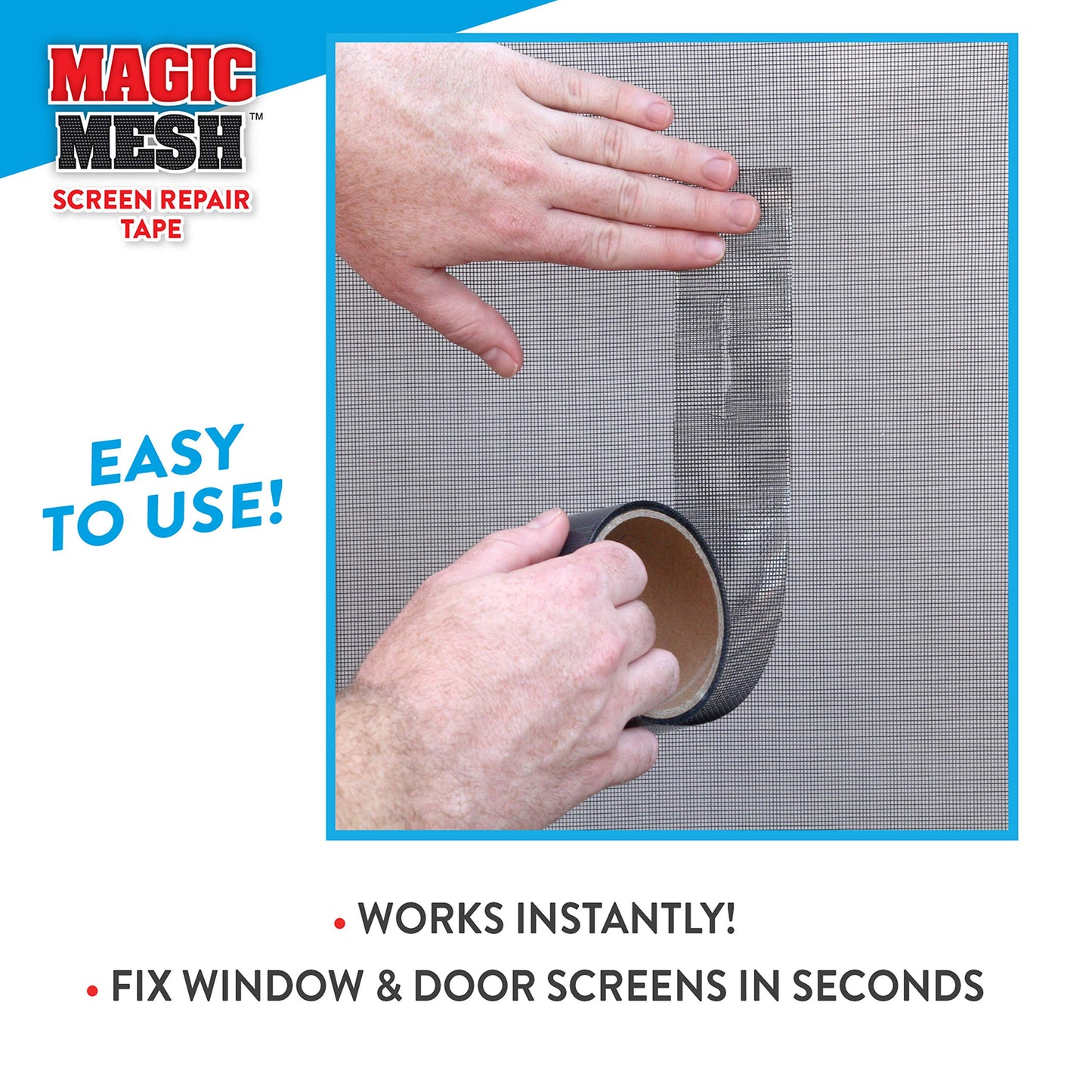 Magic Mesh Screen Repair Tape| Strong Adhesive, Instantly Mend & Repair Holes and Tears in Screen Windows, Doors, RVs & More | Size 9' x 2' (Pack of 1)