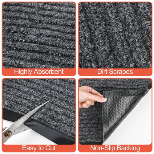 MYFAMIREA Commercial Floor Mat 3' x 6' Extra Large Front Door Industrial Rug Heavy Duty Brush Step Entrance Mat Weather Utility Rug with Non Slip Rubber Backing Low Profile for Entryway, Charcoal Grey