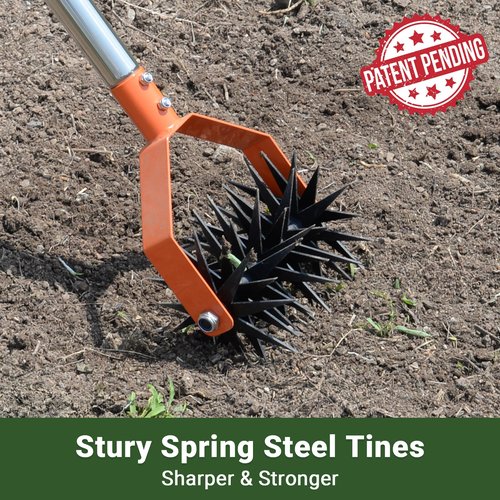 CKLT 66in Garden Cultivator with Spring Steel Tines and Adjustable Stainless Steel Handle Manual Rotary Cultivator for Loosening Soil Mixing Fertilizer Soil Prep Weed Removal