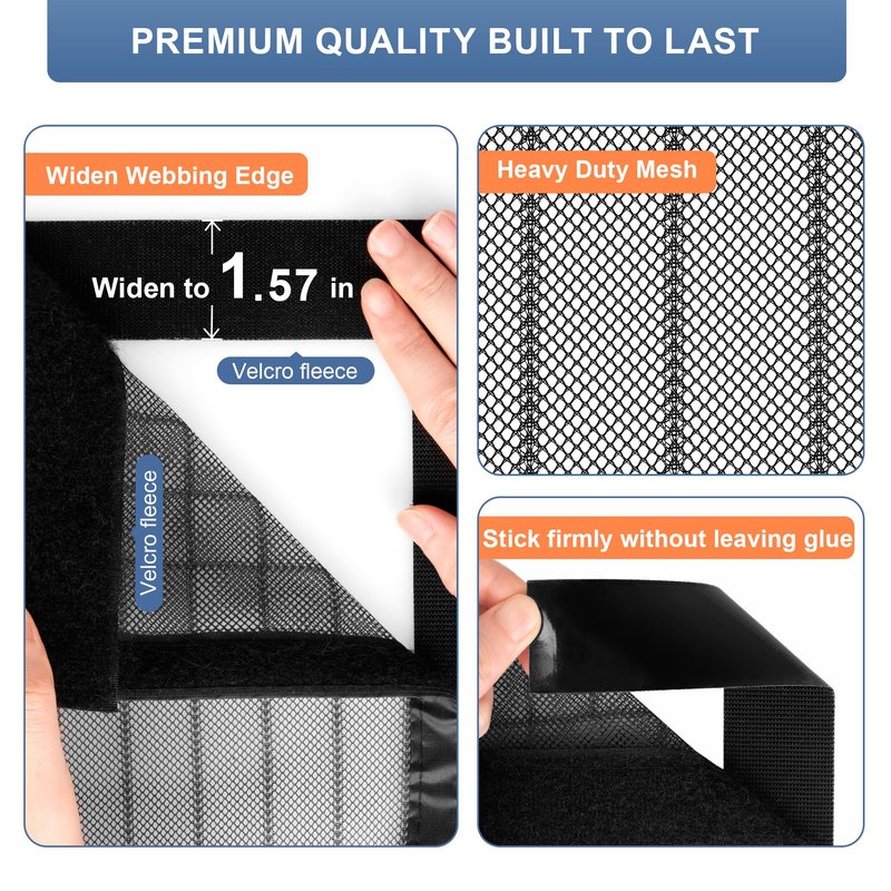METAONLY Magnetic Screen Door Mesh, Works for Patio, Sliding Door, Keeps Bug Mosquito Out, Fresh Air Flow, Fits 32" x 80" Door - Curtain Size 34" x 82", Black with Lace